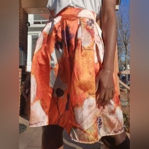 Rust Orange Multi Floral A Line Midi Skirt